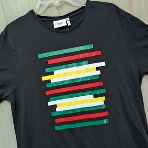 MINI Cooper Mens Graphic T-Shirt XL Black Multi Color Stripe Cotton BMW AG